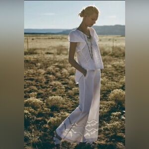 ANTHROPOLOGIE‎ OPENWORK WIDE-LEGS WHITE TROUSER PANTS by ELEVENSES 10